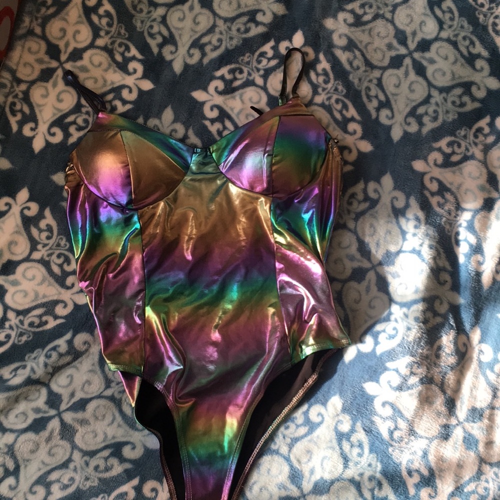 Metallic rainbow unitard large